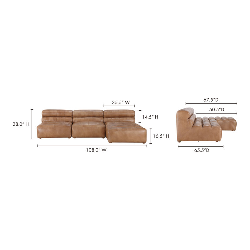 Ramsay Modular Chaise Sectional, Brown Top Grain Leather