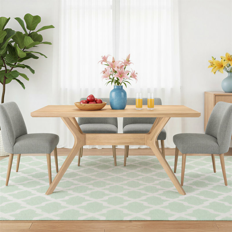 Muhsina Cross Leg Rectangular Dining Table, Blonde, 30"H x 60"W x 32"D