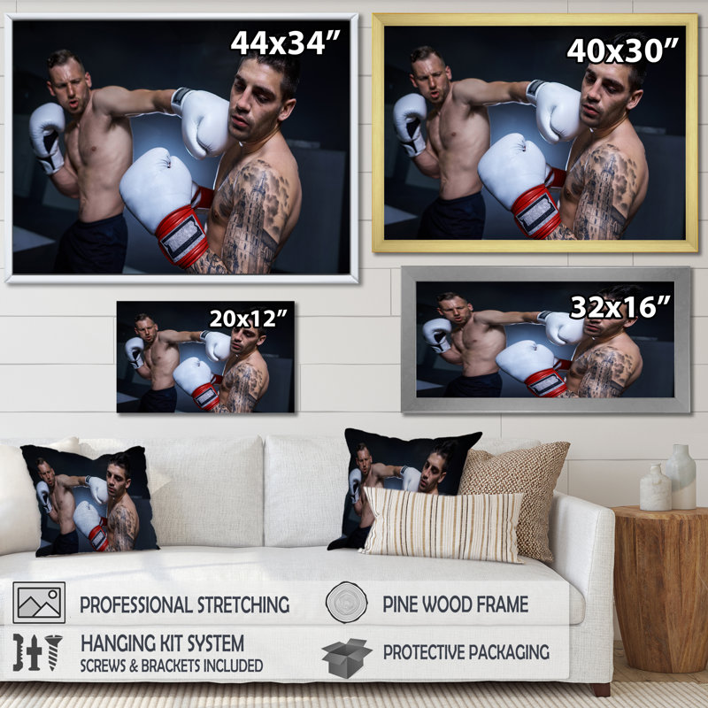 Boxing March Of Two Boxers, reproduction d'art sur toile, Cadre simple noir, H 12 po x l 20 po x P 1 po