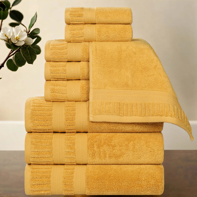 Ensemble de serviettes en coton doux à densité moyenne Venice Zero Twist, Gold, 9 Piece Towel Set
