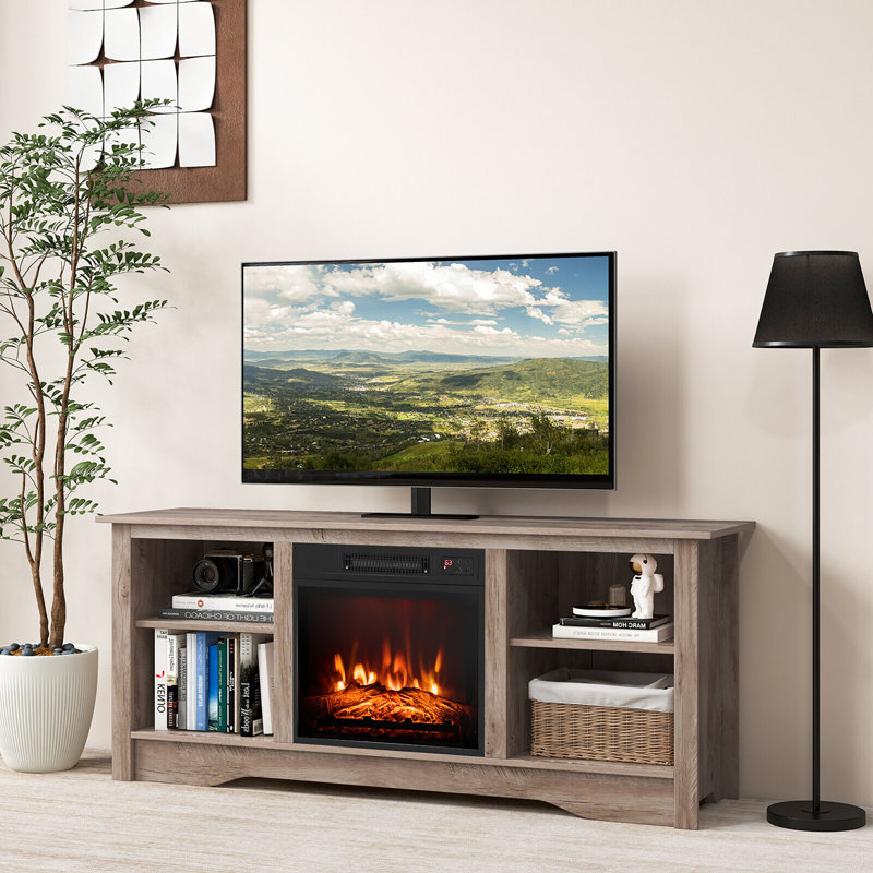 Lark Manor™ 58'' Tv Stand With 18'' Electric Fireplace Heater 3-adjustable Shelves For 65'' Tv, Gray