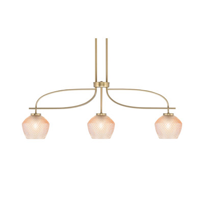 Luminaire pour îlot de cuisine 3 lumières Cavella au fini laiton vieilli avec verre texturé ambre de 6 po
