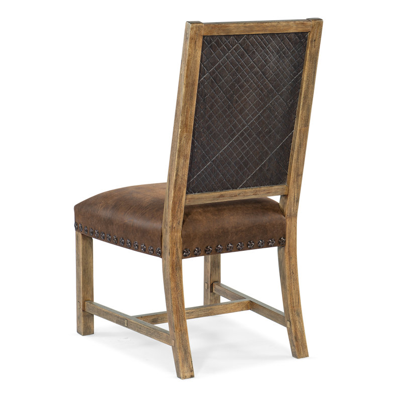 Brown Leather and Cream Upholstered Wood Side Chair