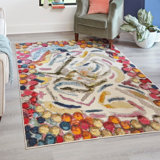  Tapis abstrait octogonal beige / rose / jaune