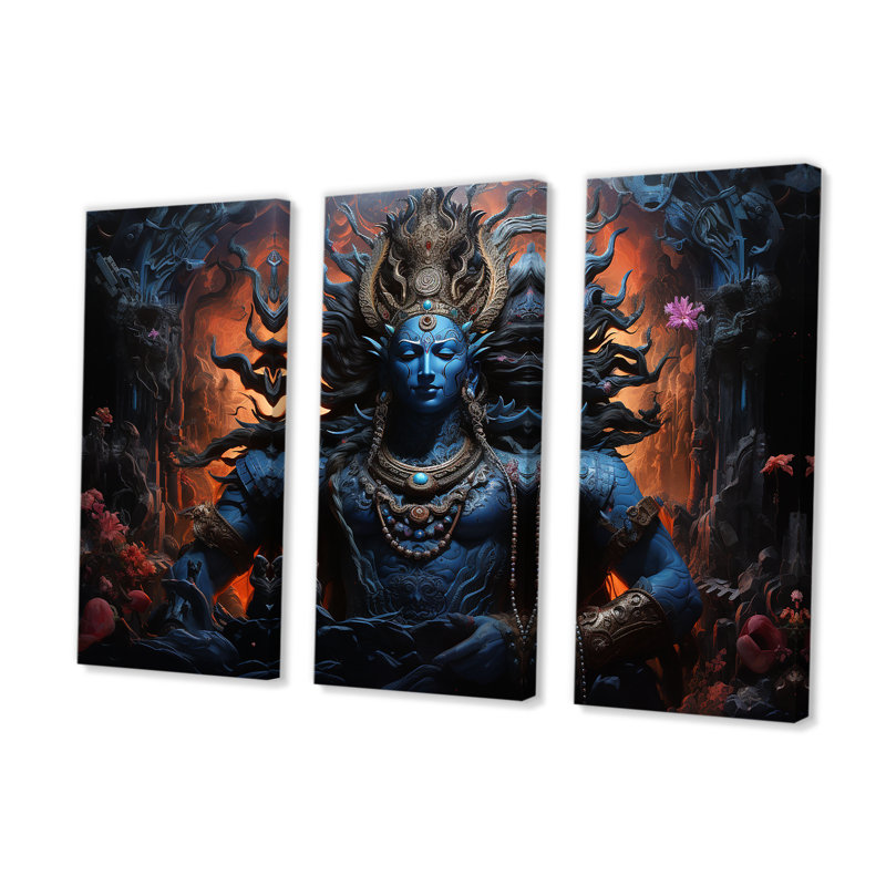 Hindouisme Shivas cosmique cobalt - ensemble de décoration murale de l'hindouisme, H 40 po x l 60 po x P 1 po