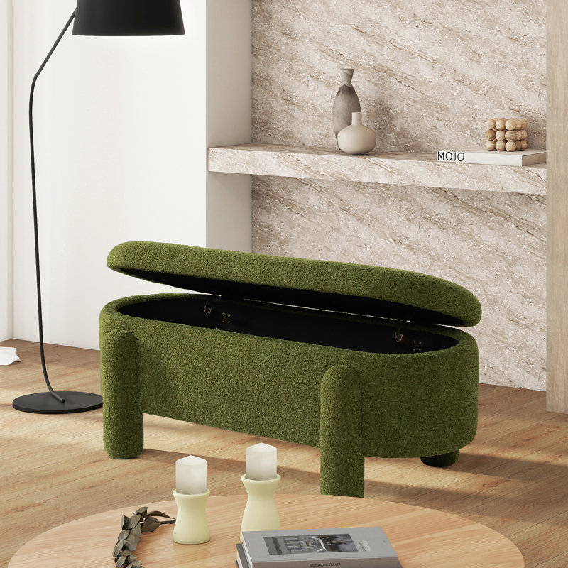Ailisha 49" Oval Fully Upholstered Storage Bench, Moss Green, Green