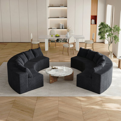 Corduroy Curved Sectional Sofa With 8 Pillows,Curved Symmetrical Modular Semi Circular Sofa Sectional For Bedroom, Living Room, Office For Leisure Or Nap, Reading Room, And Lobby(Four Modules)