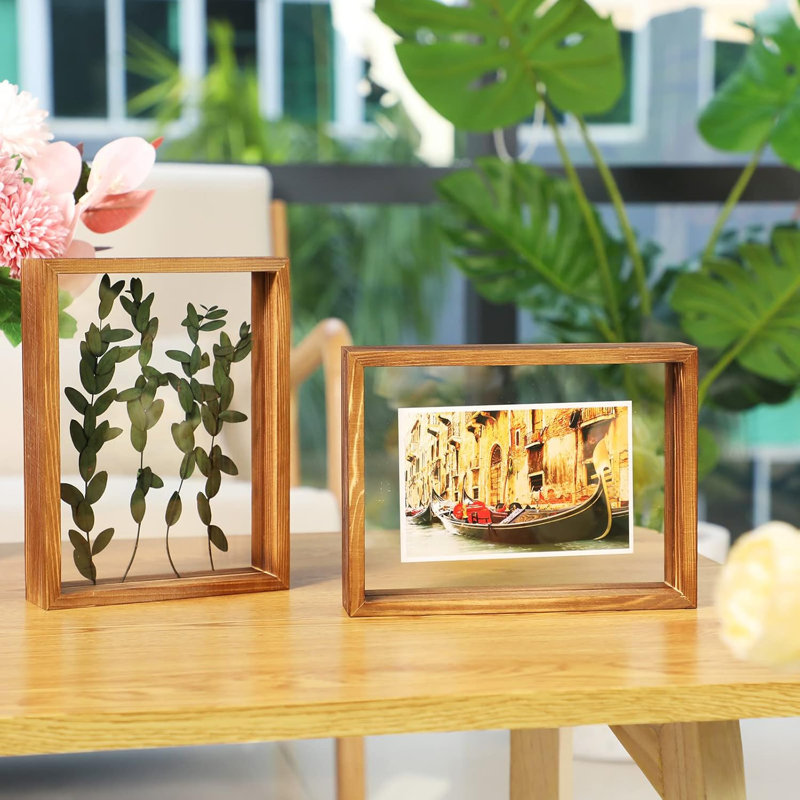 Cadre photo flottant, cadre en bois pressé double, affiche d'art mural rustique en acrylique et photo de table, cadeau pour les amis de la famille, mariage, cadeaux de bricolage