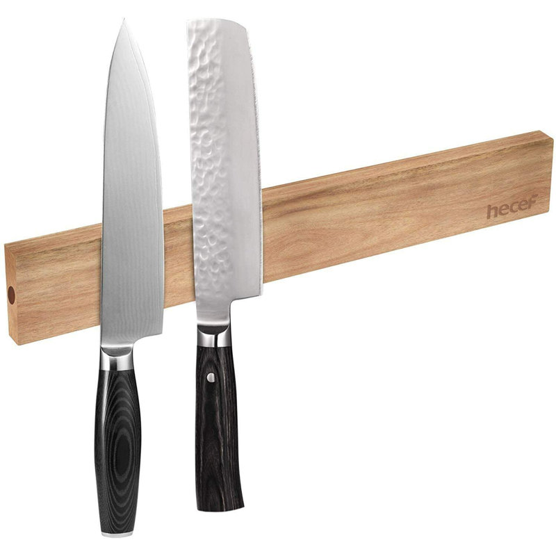 Hecef 12-Inch Magnetic Knife Strip for Wall, Acacia Wood Knife Bar, Powerful Nickel-Plated Magnet, Kitchen Storage Rack Holder