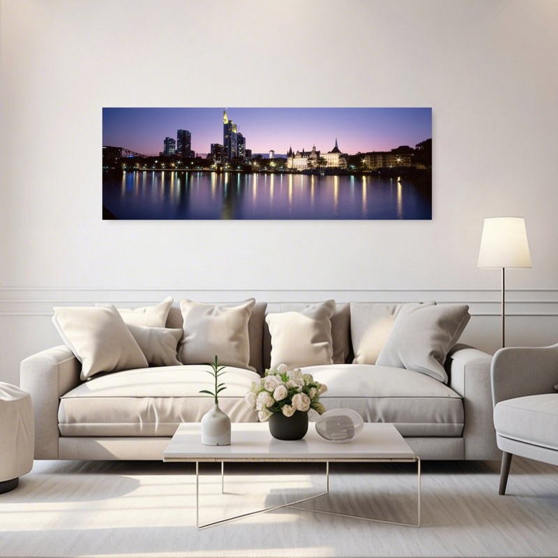 Skyline In Evening Main River Frankfurt Germany by Bo Brännhage - Wrapped Canvas Panoramic Print, 50.8 cm H x 152.4 cm W