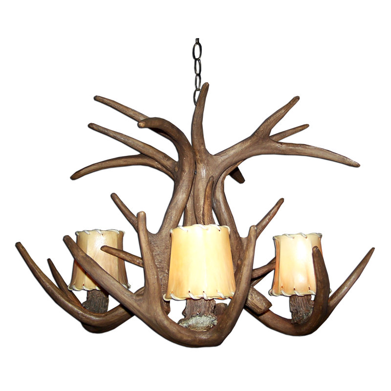 Lustree roue de wagon 4 lumières antler whitetail Murrow, Pas d'abat-jour, Brun naturel
