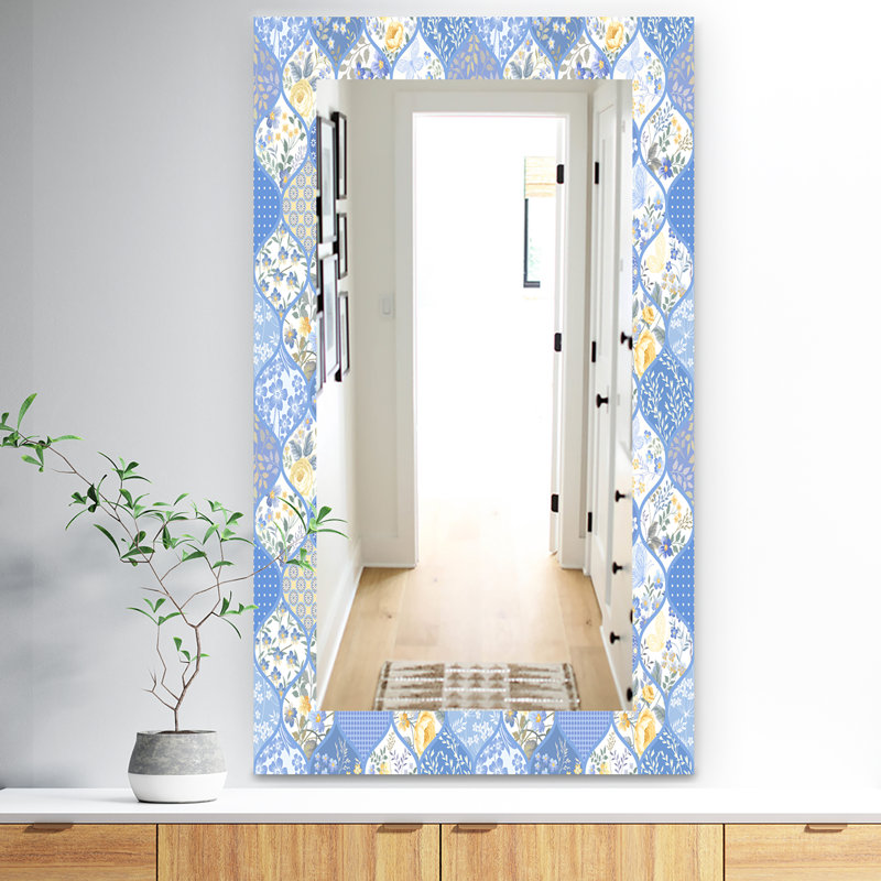 Miroir mural 15 mid-century scandinave, H 30 po x l 48 po, Damassé