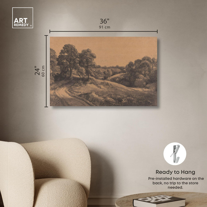 Wooded Slope Vintage Landscape Canvas Art, 36" x 24", Gallery Wrapped