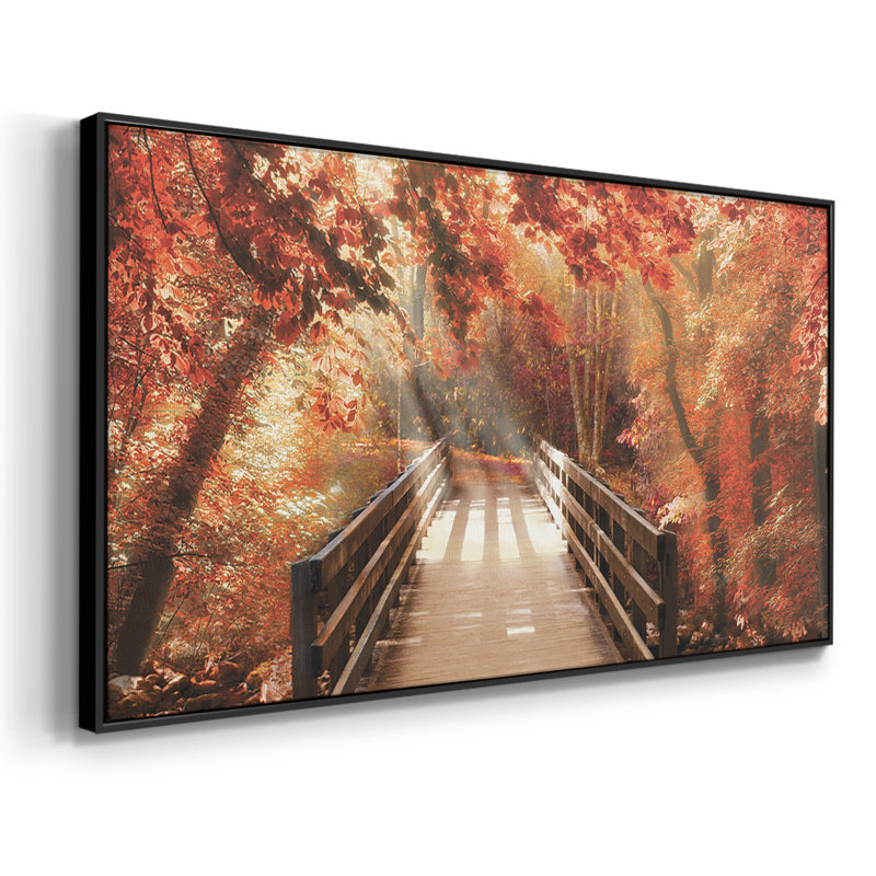 Pont d'automne - Toile tendue avec châssis encadré - Prêt à être accroché, Noir, H 21 po x l 41 po