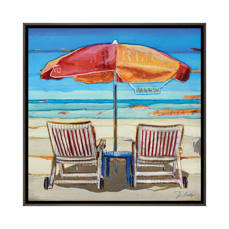 «Stylin by the Sea» par Danny Phillips - impression d'art graphique, Toile encadrée de bois rustique foncé, Pas de tapis