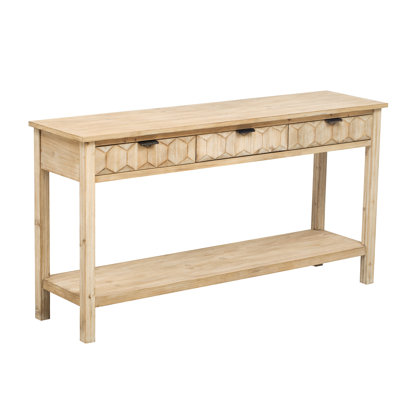 58.3'' Fir Veneer Entryway Table with Honeycomb-patterned Fronts