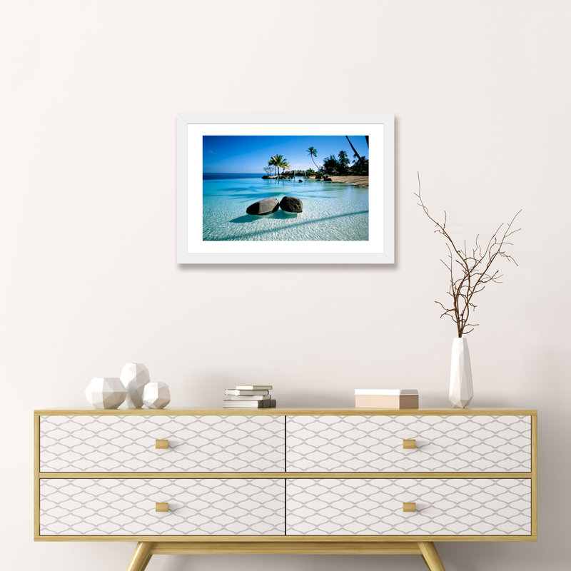 Resort Tahiti French Polynesia - reproduction de photo, Papier encadré blanc, H 16 po x l 24 po x P 1 po