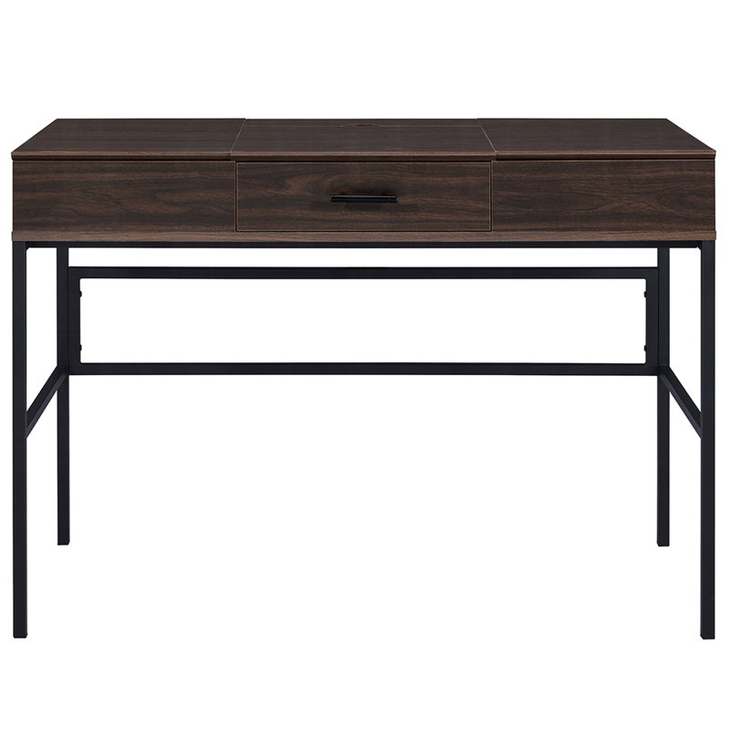 Oak And Black Workstation Desk With Functional Drawer 22-inch Deep Office Storage