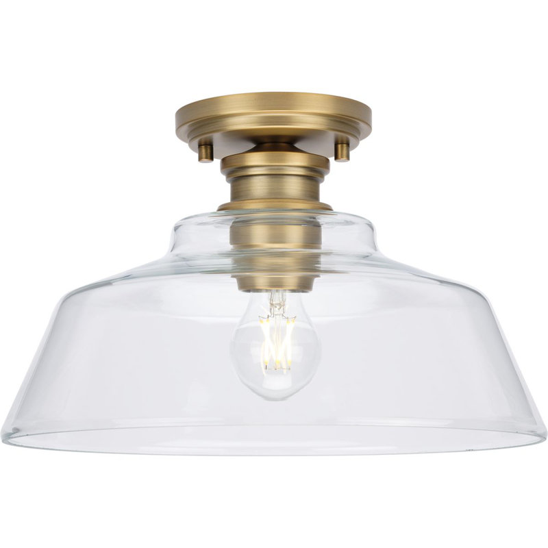 Vintage Brass and Clear Glass 14" Semi-Flush Mount Light