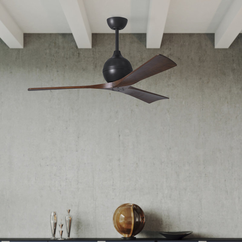 Ventilateur de plafond à 3 pales Irene, Noir mat, 52", Ton noyer