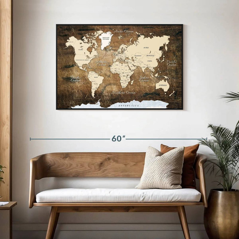 Carte rétro sur bois Aliaz, H 29 po x l 43 po