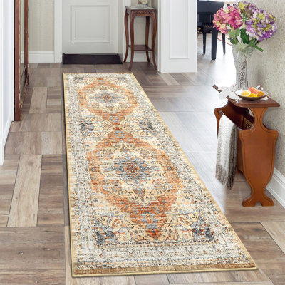 Oriental Machine Washable Rug for Living Room Bedroom Vintage Non-Slip Rug with Rubber Backing for Hallway Playroom Office Kitchen Dining Room Dorm and Bedside Decor