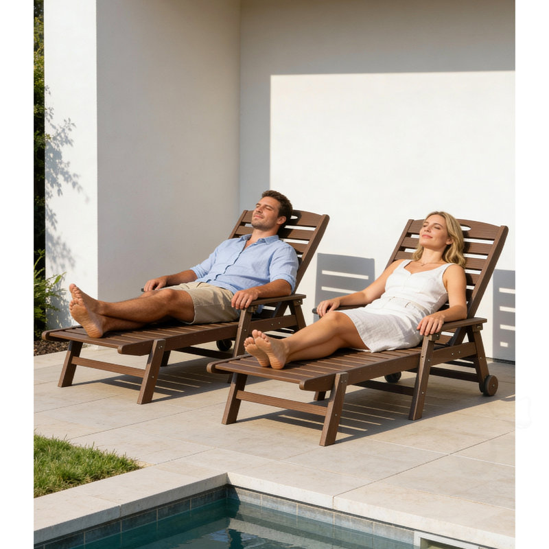 Chaises longues d'extérieur inclinables avec rangement (ensemble de 2)