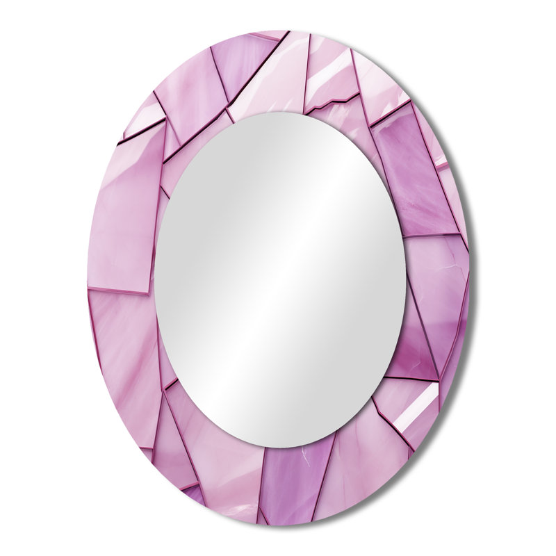 Collages de tranquillité roses - Miroir décoratif ovale abstrait sur métal, H 43 po x l 33 po
