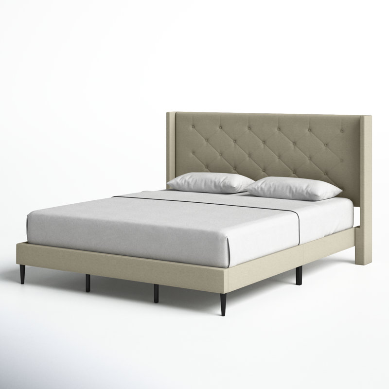 Amiliya Upholstered Wingback Bed, California King, Beige
