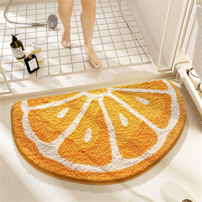 17.7 inch x 31.5 inch fruit bath mat cute bathroom carpet, especially absorbent, very soft, dry and fast, suitable for children's rooms, bathrooms or other rooms, orange