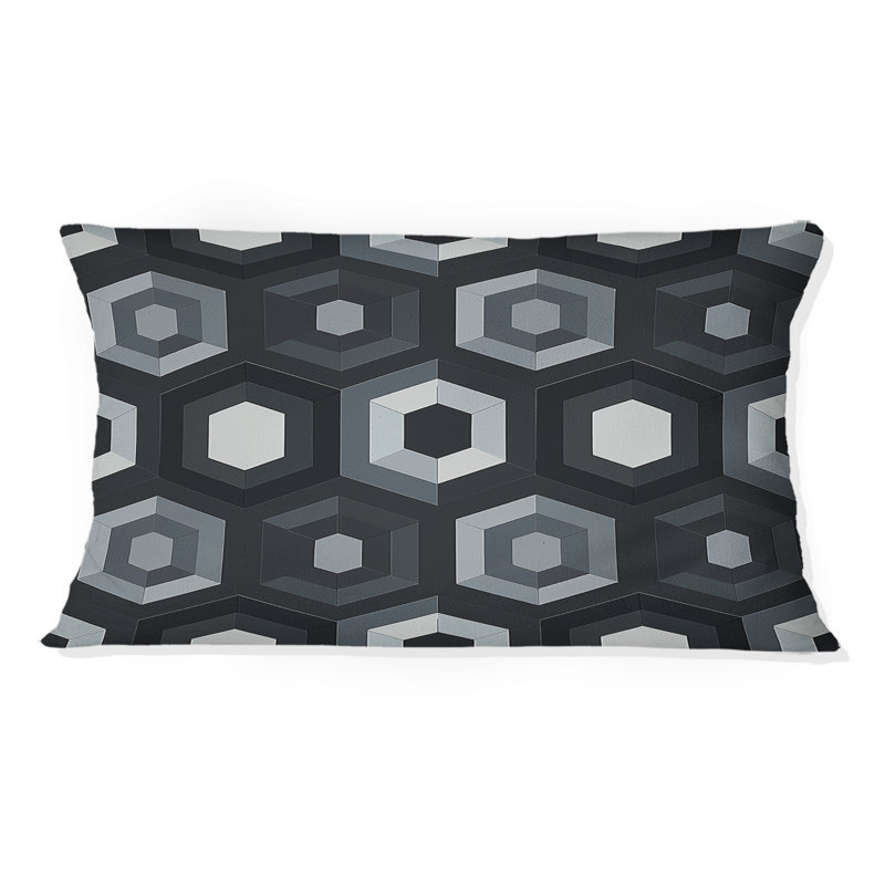 Coussin noir et blanc Hexagon III - Mid-Century