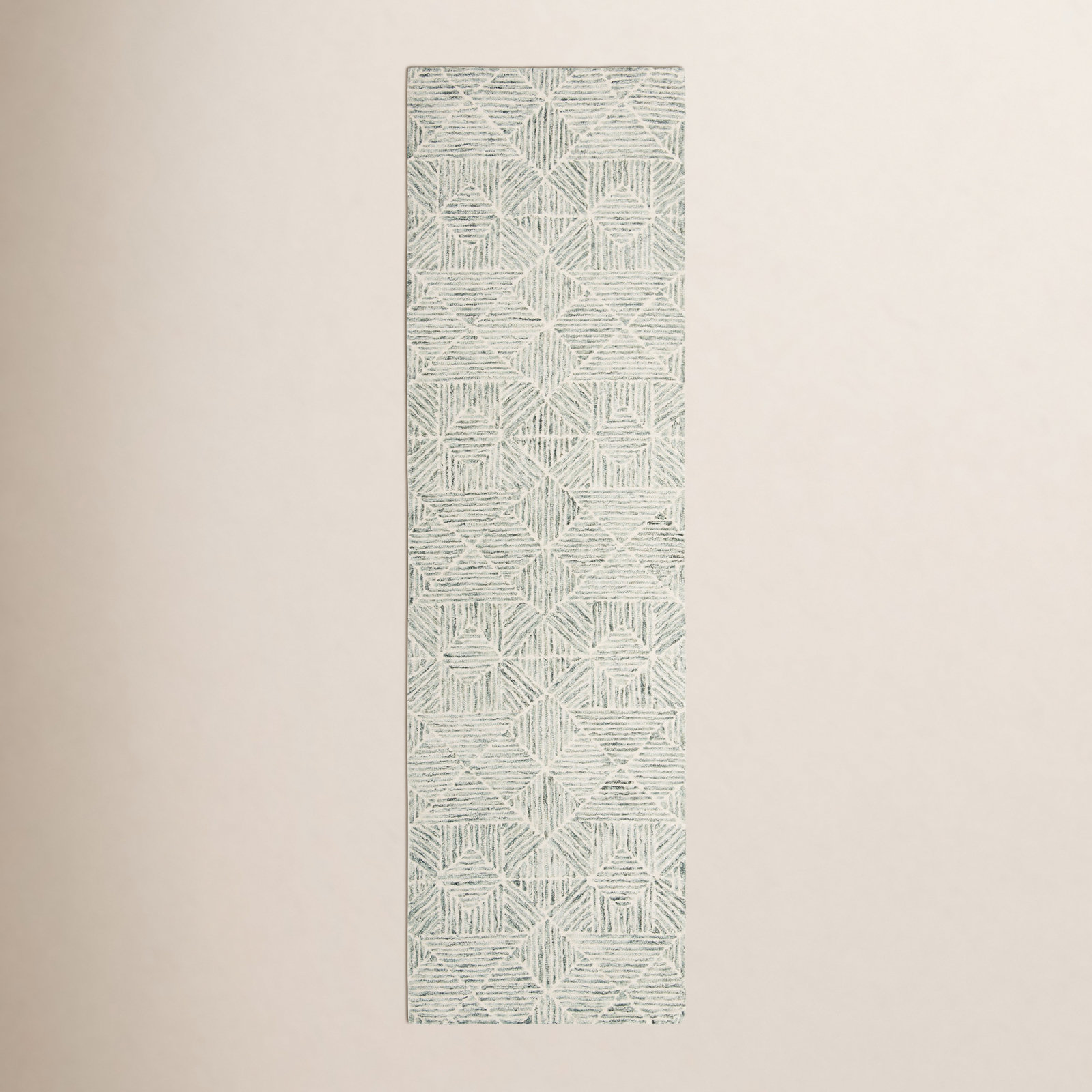 Linsly Light Green Ivory Hand-Tufted Wool Rug, Runner 2'3" x 8'