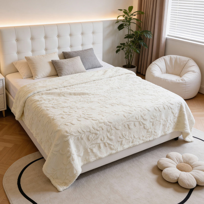 Machine Tufted Throw Blanket, Beige, 150cm x 200cm