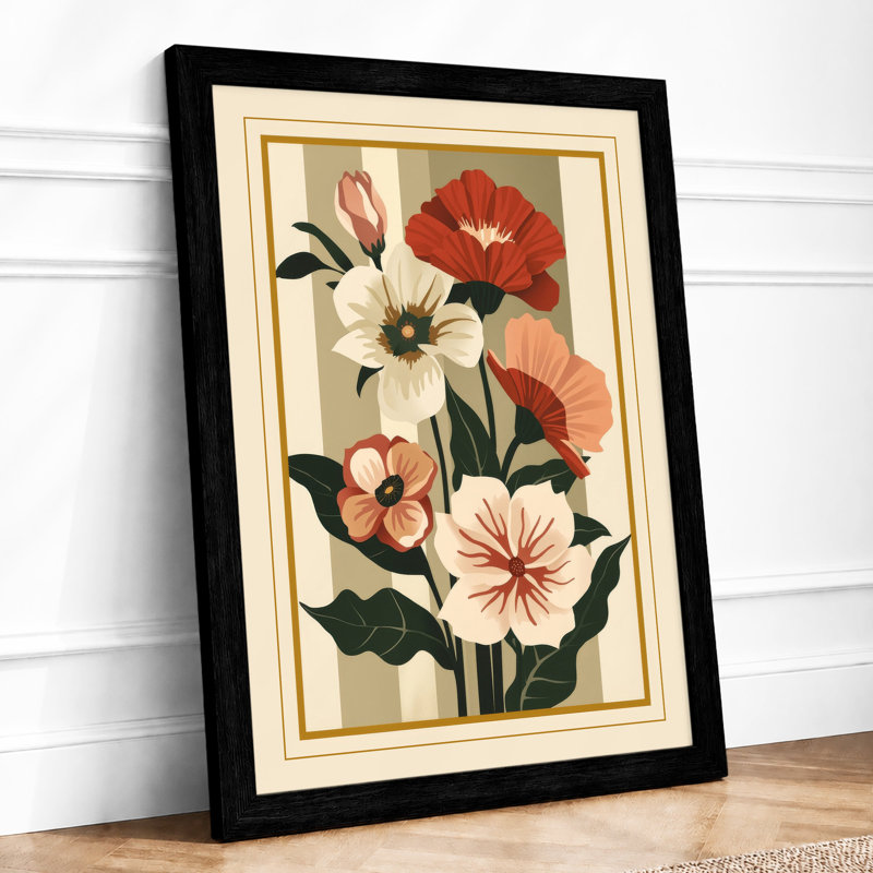 Five Flowering Stems Botanical - Framed Print, A2 - 59.4 x 42.0 cm, Black