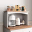 Armoire de rangement blanche : rangement de cuisine avec tiroir et cadre, support à micro-ondes en bois, style moderne