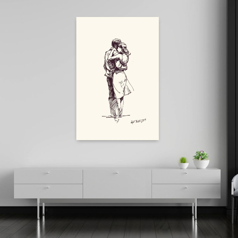 Romantic Ink Sketch Of A Couple Embracing Passionately by Rafal Kulik - Wrapped Canvas Print, 152.4 cm H x 101.6 cm W