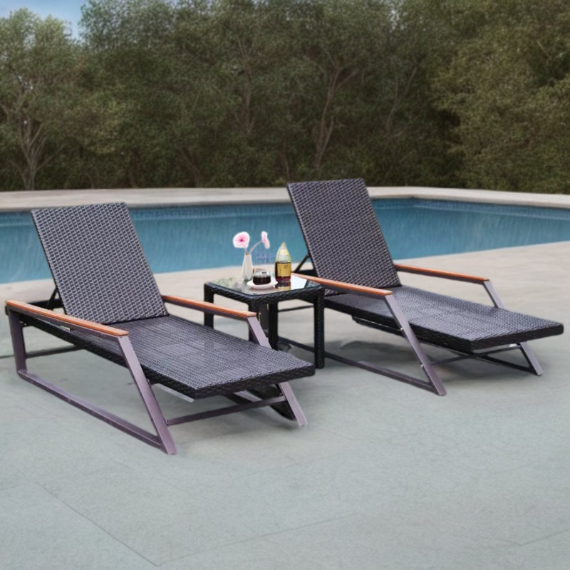 Adjustable Outdoor Lounger Metal Frame Outdoor Chaise Lounge Set with Table