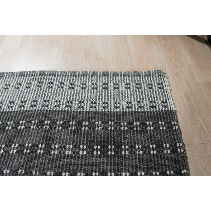 Gray Hand-Knotted Wool Dotted Linear Band Geometric Modern Contemporary Carpet Rug, 6' x 9'