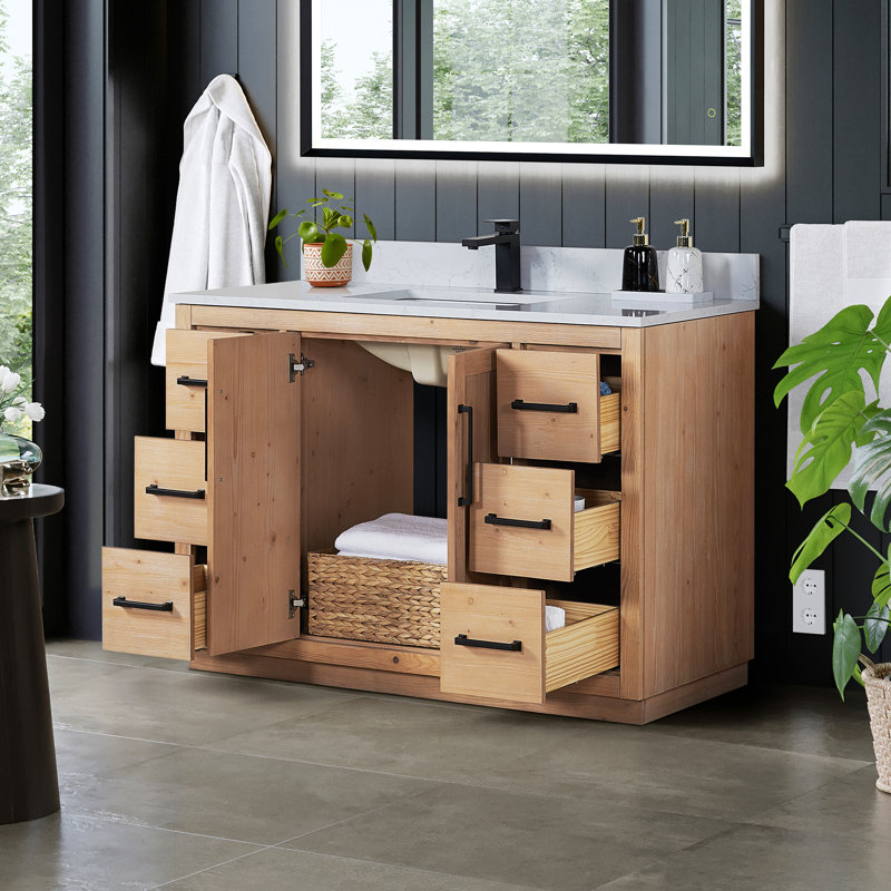Cicero 48" Single Bathroom Vanity with Grain Engineered Stone Countertop without Mirror