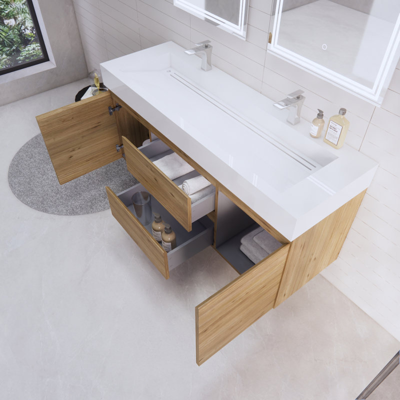 Babajide Bathroom Vanity with Acrylic Top, Natural Oak
