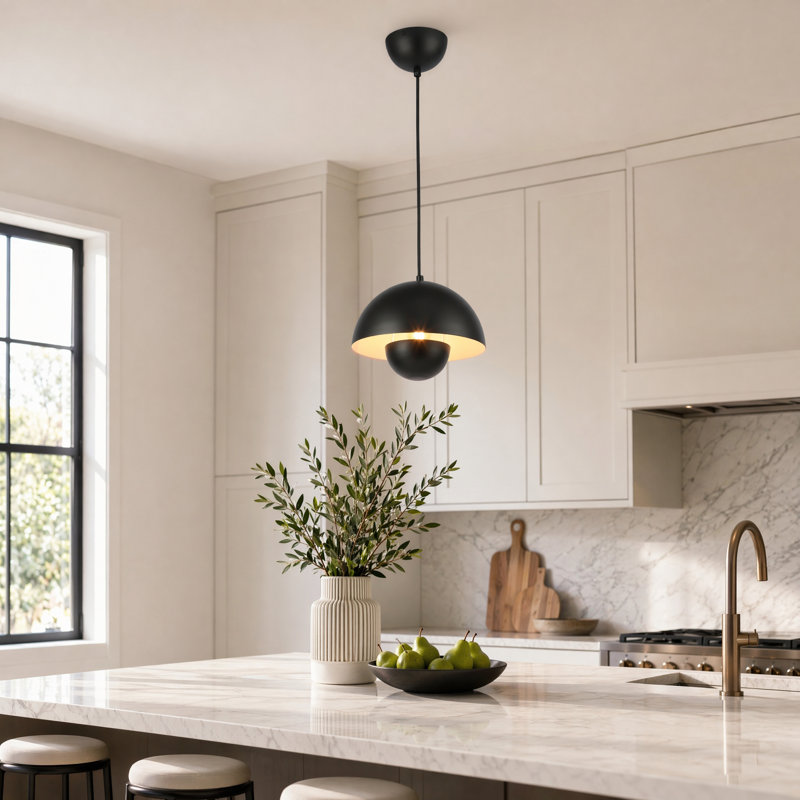 Mini-luminaire suspendu moderne pour îlot de cuisine noir de 9 po, plafonnier à dôme en métal mat pour îlot de cuisine, salle à manger et chambre à coucher