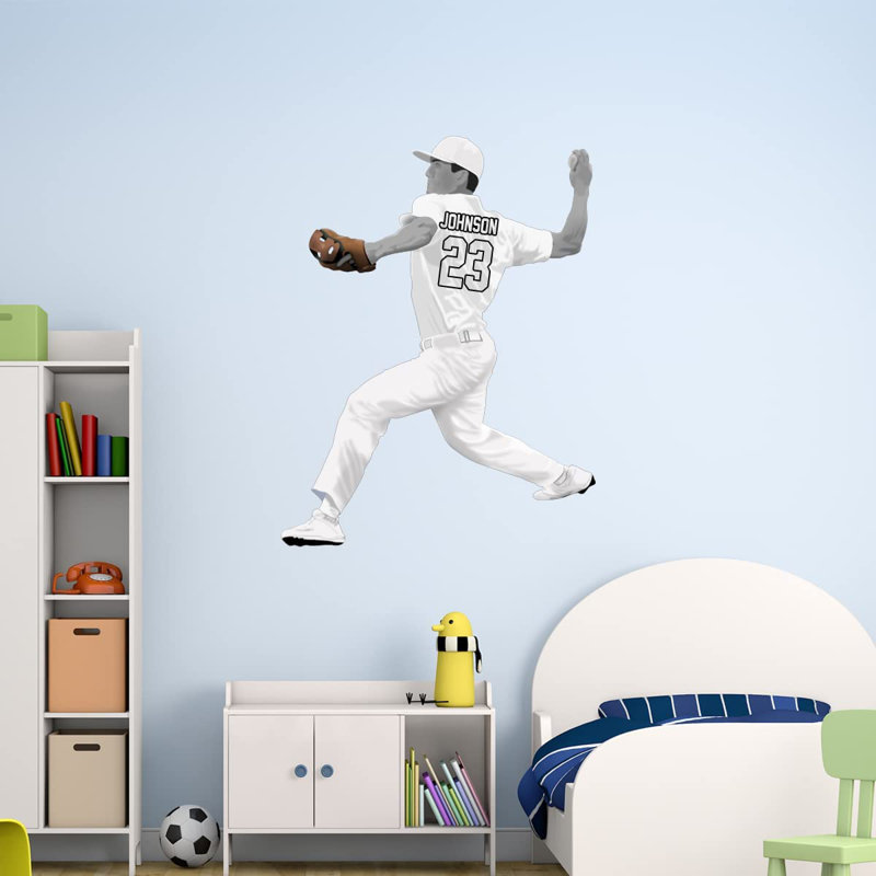 Adhésif décoratif baseball, H 17 po x l 13 po, Oui, Blanc