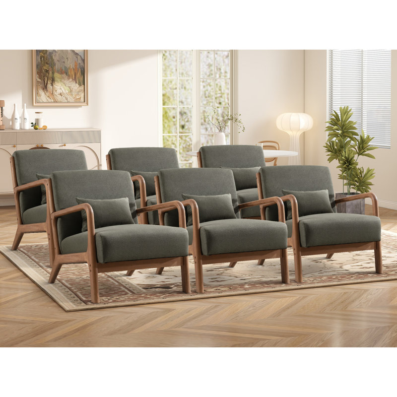Cashel 25.78" Wide Mid Century Upholstered Accent Chair with an Extra Pillow(Set of 6), Dark Green