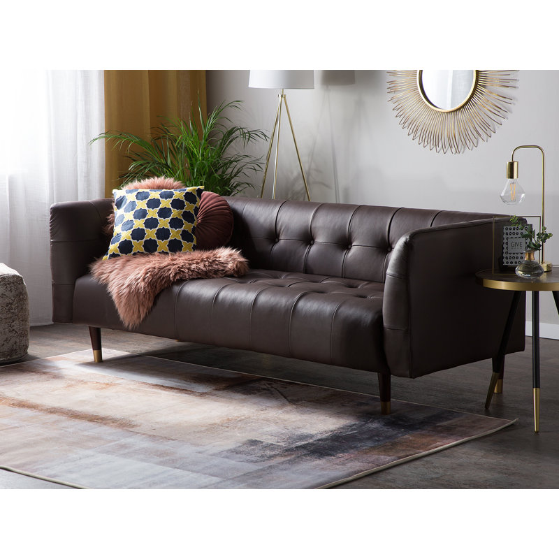 Fougeres 3 Seater Genuine Leather Sofa, Brown