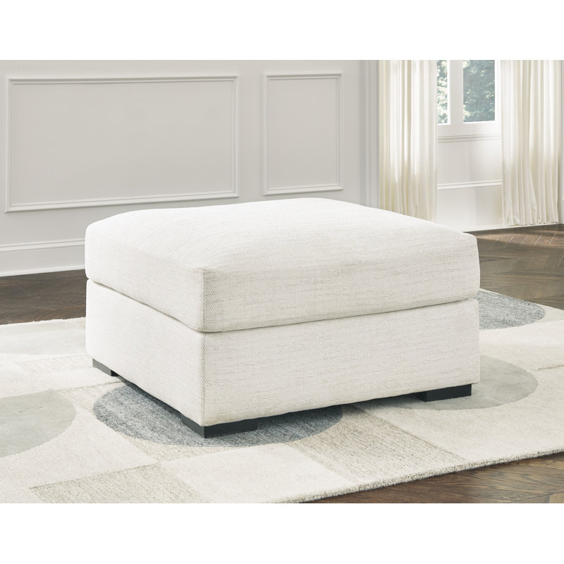 Oversized White Polyester Upholstered Square Ottoman