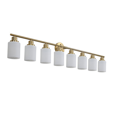 Applique murale moderne pour meuble-lavabo 8 lumières 52 ", finition dorée avec abat-jour en verre givré pour éclairage de salle de bain ou de couloir (sans ampoules)