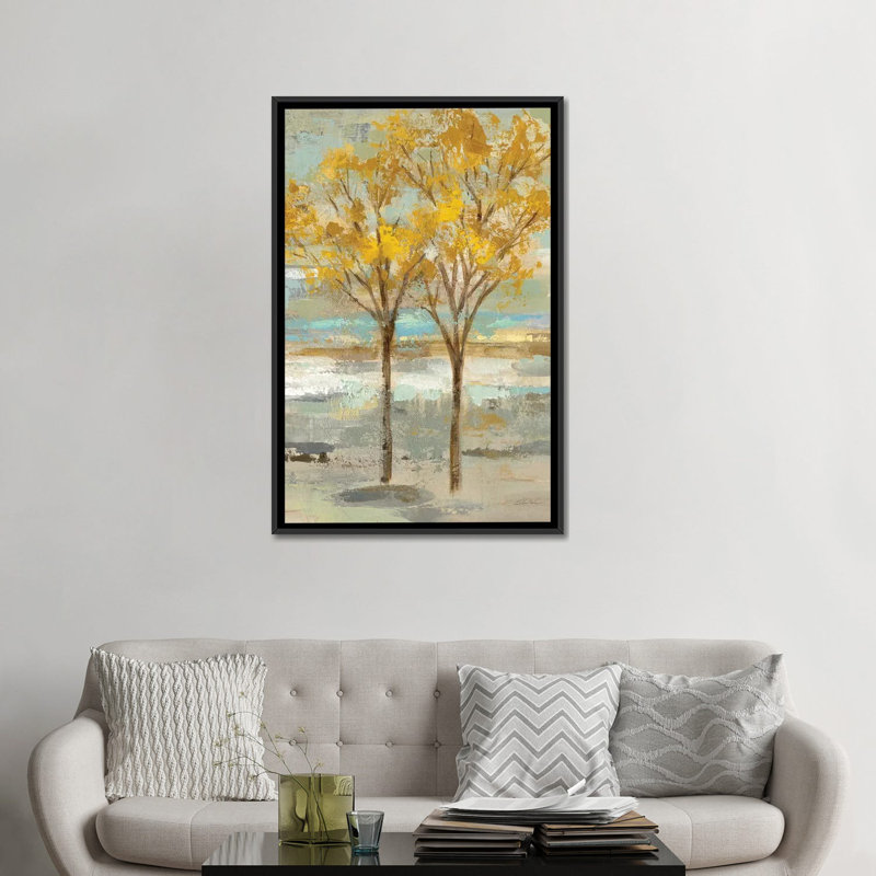 «Golden Tree and Fog II», reproduction d'impression sur toile tendue, H 48 po x l 32 po x P 1,5 po, Toile avec cadre noir