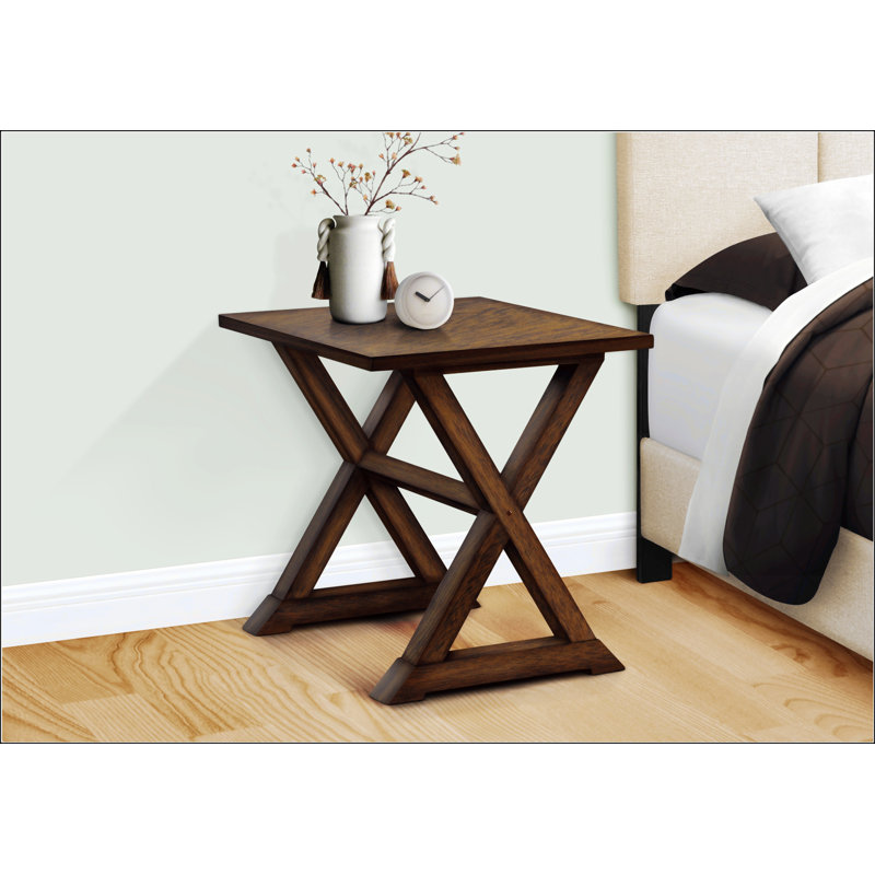Accent Table With Trestle Style Solid Wood Base, Walnut