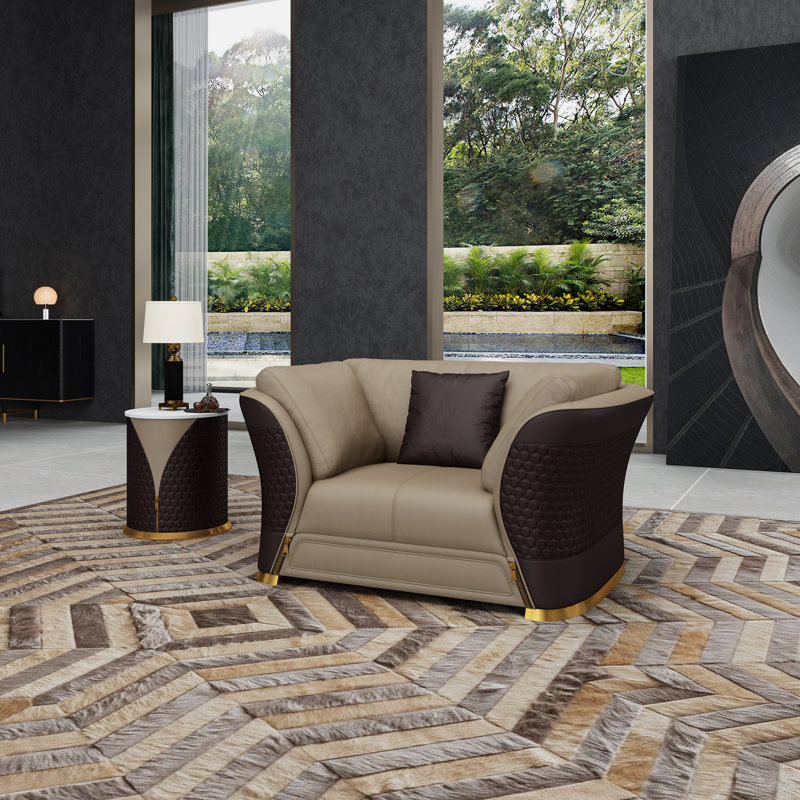 Fauteuil Vogue en cuir italien, Beige/Chocolate
