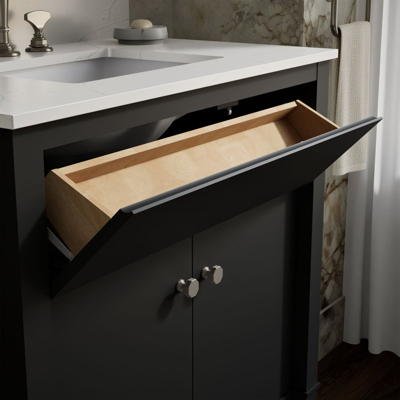 Meuble-lavabo avec lavabo et plateau en quartz Alouette, Noir, 37''